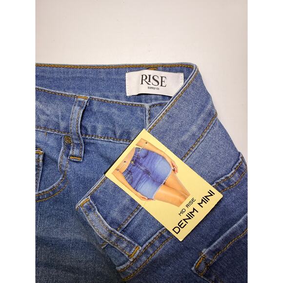 RISE Stretchy Denim Mini Skirt - Size L - Light Indigo - Picture 7 of 9